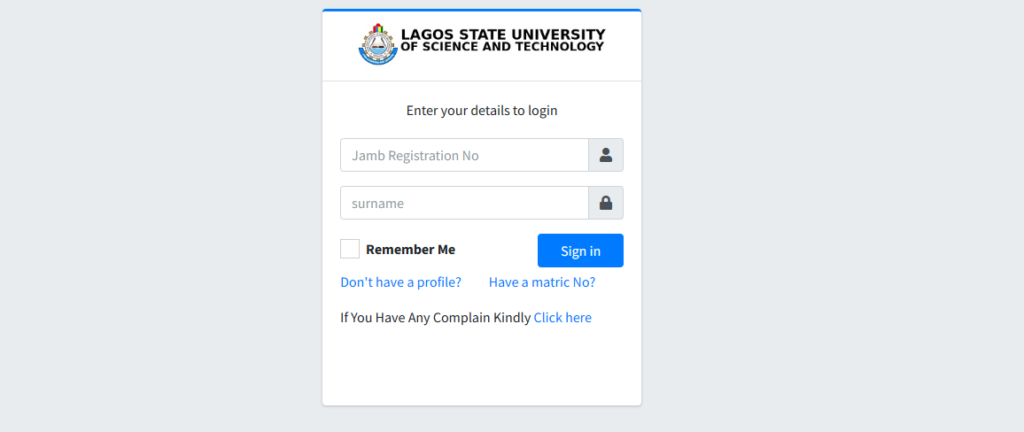 LASUSTECH Admission Screening Login Page LASUSTECH Admission Screening Login Page