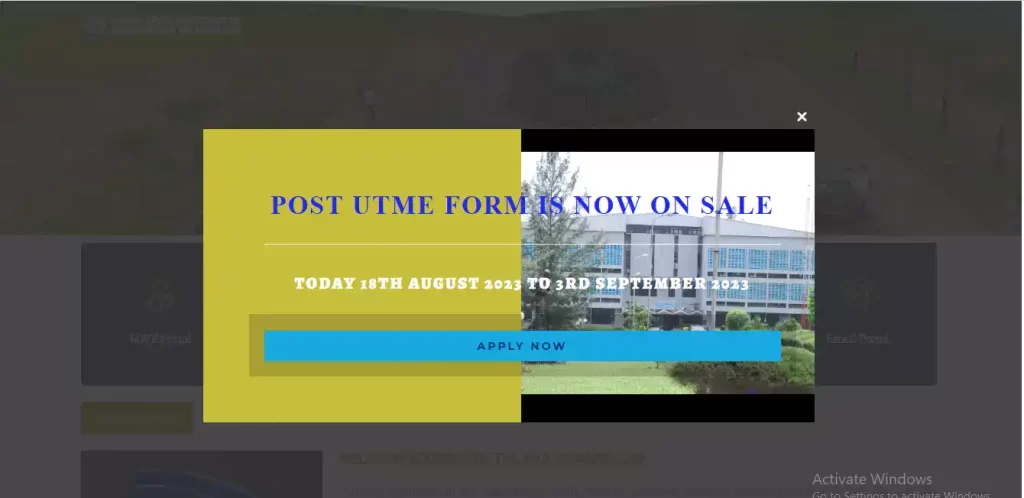 Pop up on lasustech.edu.ng