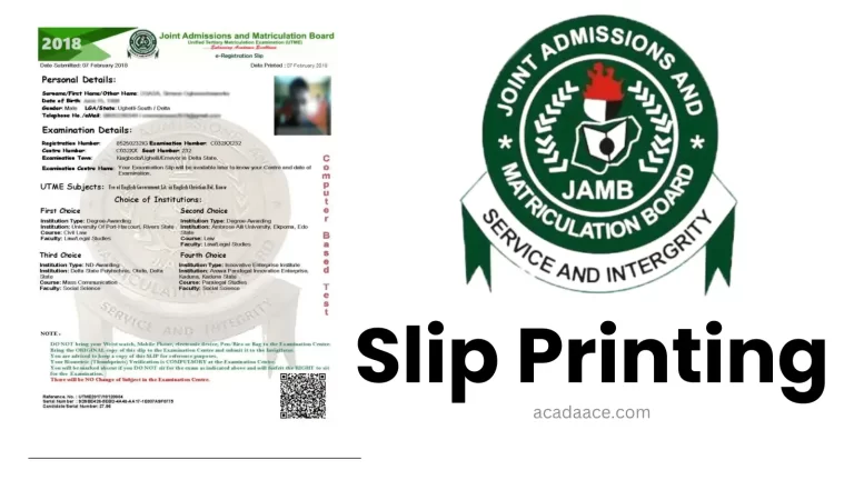 Printing of Your JAMB Exam Slip 2024